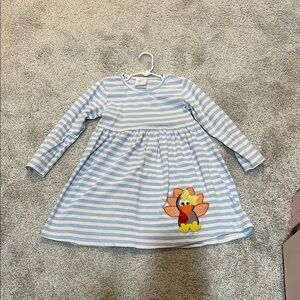Blue Striped Kids Dress with Cartoon Patch